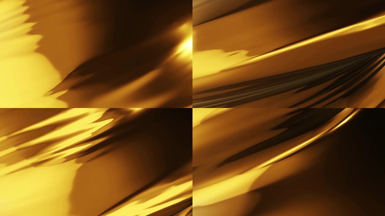 抽象金液波背景。奢华设计的优雅曲线黑色材料。动画4K