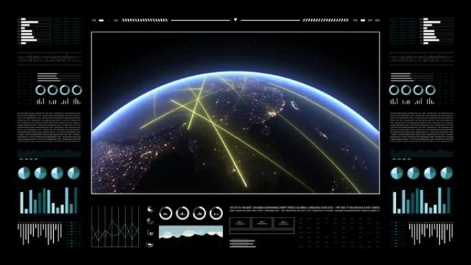 行星地球3d在分析显示。在亚洲大陆移动的快速线路，是数据传输和数字连接的象征。世界技术平视显示器界面