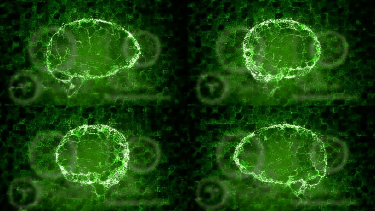 由绿色连接网上的连接组成的人脑动画
