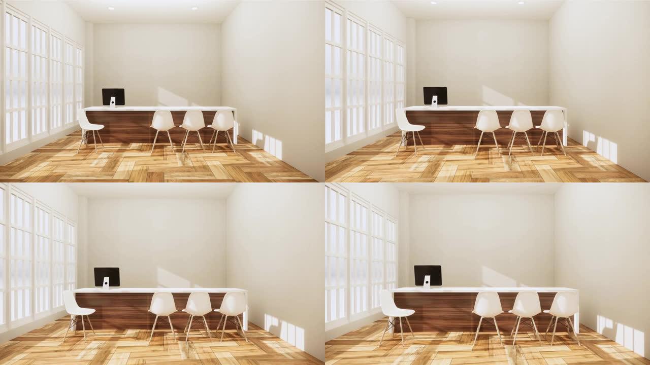 模拟场景办公桌站在办公室。3d渲染