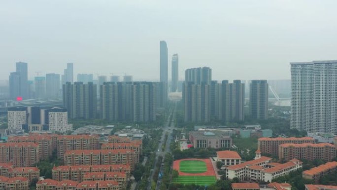 阴天南京市著名现代综合交通街空中全景4k中国