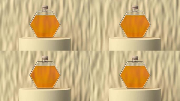 清晰六角形蜂蜜瓶3d渲染运动