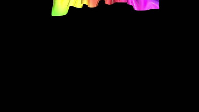 3d渲染撕裂屏幕彩虹色光泽织物，亮度哑光作为节日外观的阿尔法通道。窗帘从屏幕上飞出，在4k折叠上有美