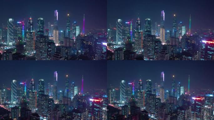 广州市中心夜间繁忙交通街路口空中俯拍全景4k中国