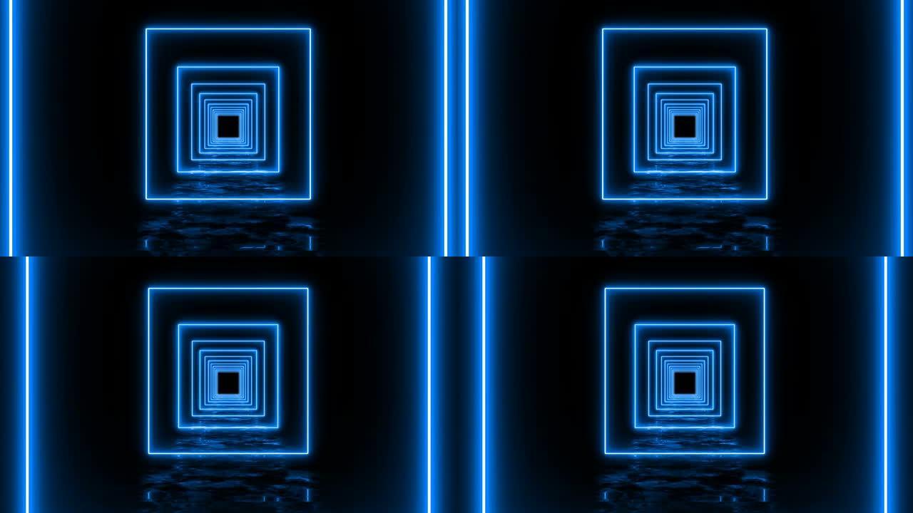 蓝线抽象环形方形背景隧道