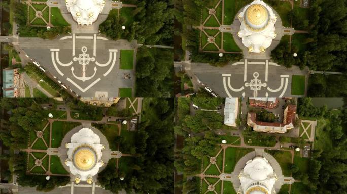 鸟瞰图。喀琅施塔得圣尼古拉海军大教堂的建筑。4K。