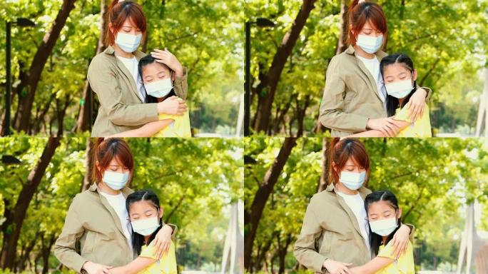 母亲和孩子在冠状病毒和流感期间戴口罩