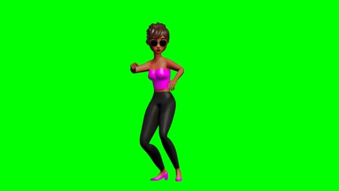 绿色屏幕上3D跳舞女人的循环前视图