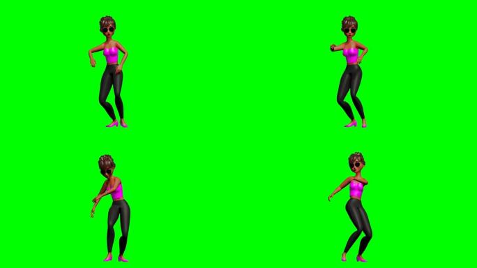 绿色屏幕上3D跳舞女人的循环前视图