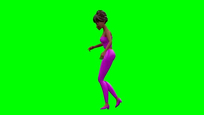 3D循环跳舞的女人在粉红色对绿色屏幕