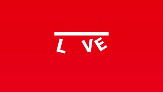 在红色背景上白色弹起字母的形式中，爱一词的字母出现。