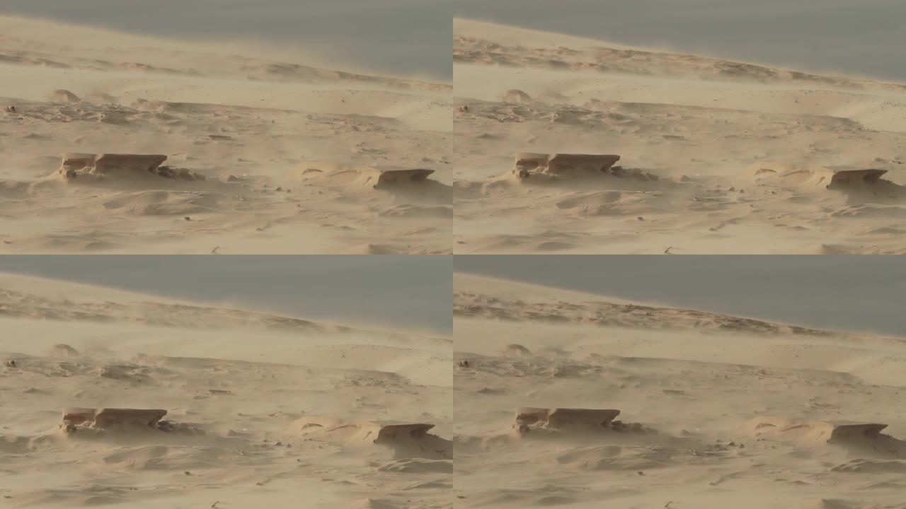 沙丘沙漠景观中的沙尘暴。