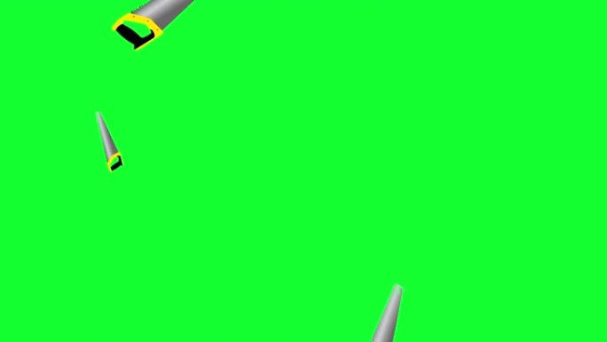手锯工具落在绿色屏幕上的动画色度键，图形元素，无缝循环