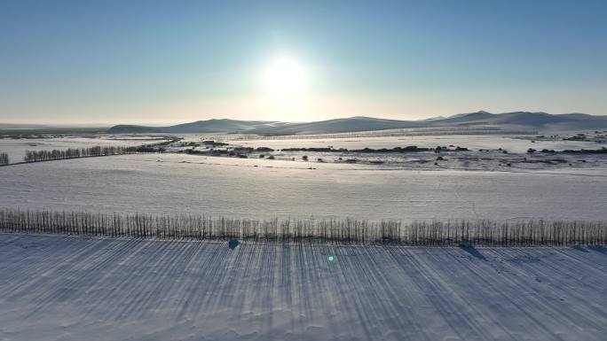 呼伦贝尔农垦农场田野风景雪景