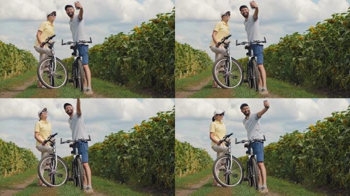 情侣骑自行车时自拍