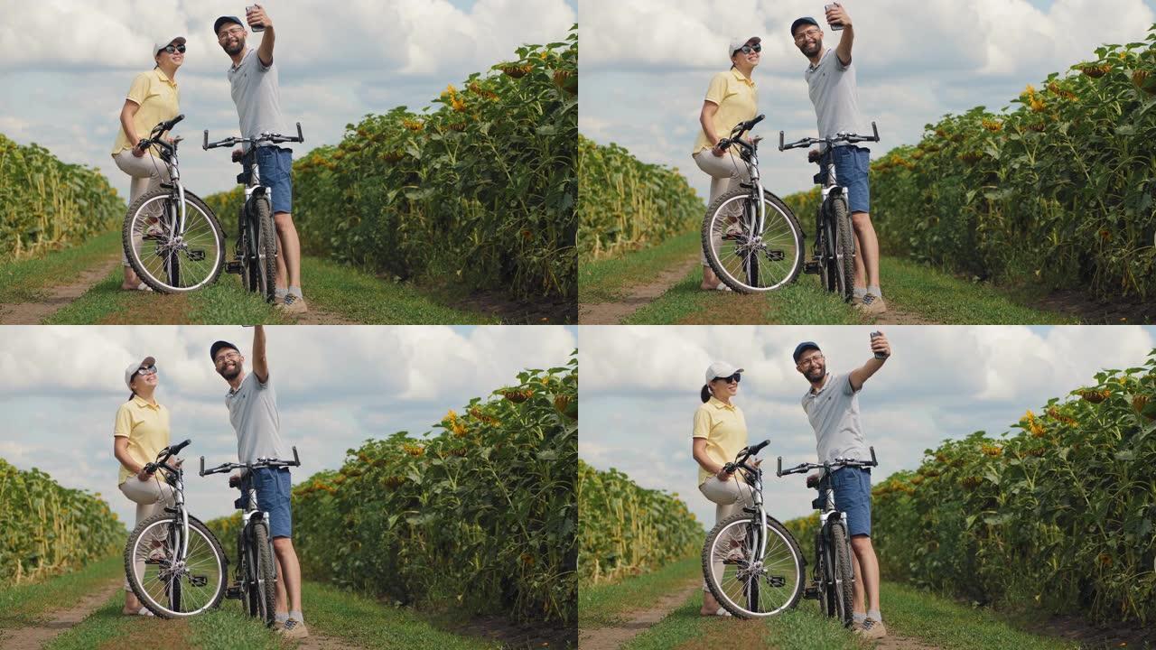 情侣骑自行车时自拍