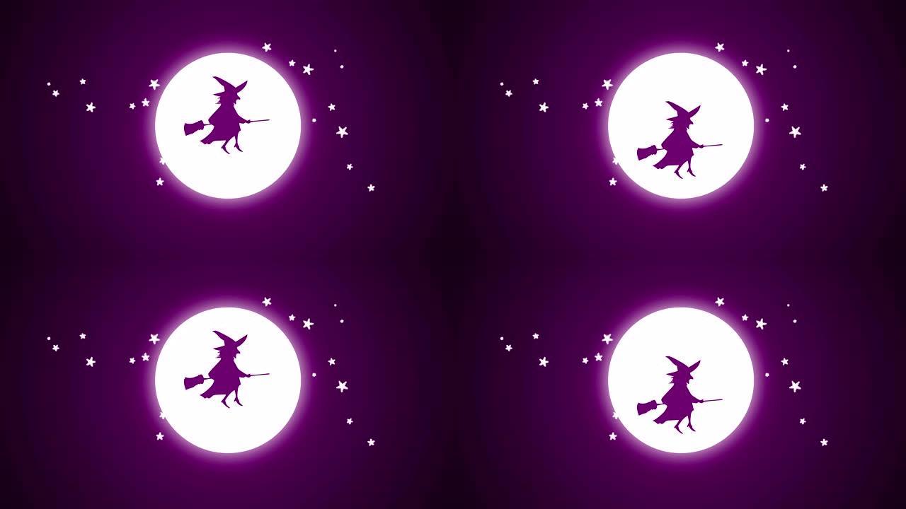 4k万圣节之夜动画-月亮前的女巫 | 可循环