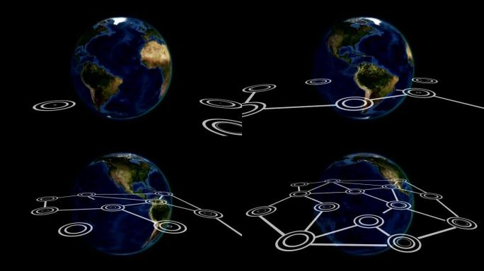 带有黑色背景上的全球连接网络的地球仪动画
