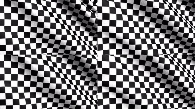 无缝环路4K VDO。方格旗。黑白方形。挥舞标志的3D渲染插图。幻觉模式背景。
