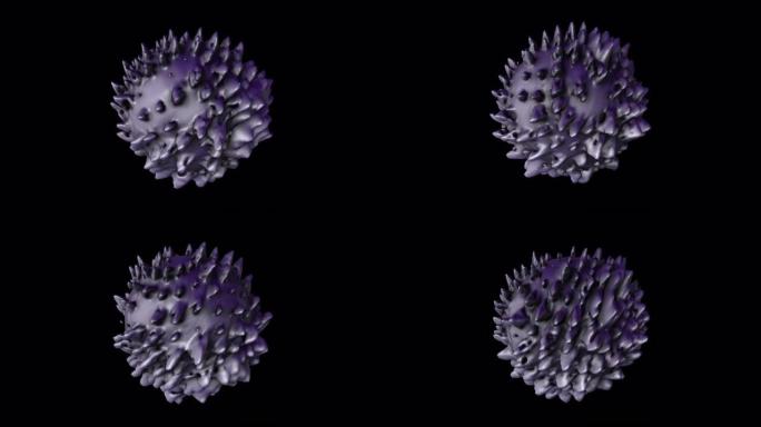 生动的紫色3d渲染流体气泡变形像病毒细胞与多个附属物。