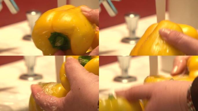 洗黄色辣椒