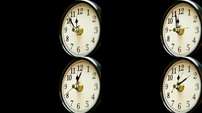 时钟面视图与快速移动的时钟指针时间推移。时间耗尽概念。表业务计时器的延时。每一分钟都很重要。4k。