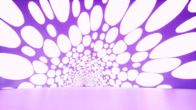 蓝色背景上的粉色霓虹灯隧道的3d插图。抽象技术背景概念。音乐会，派对。抽象形状。室内设计理念。透视墙