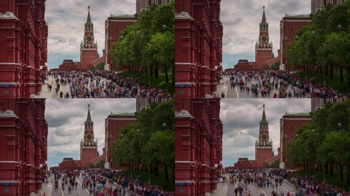 夏日之光莫斯科市红场拥挤全景4k延时俄罗斯