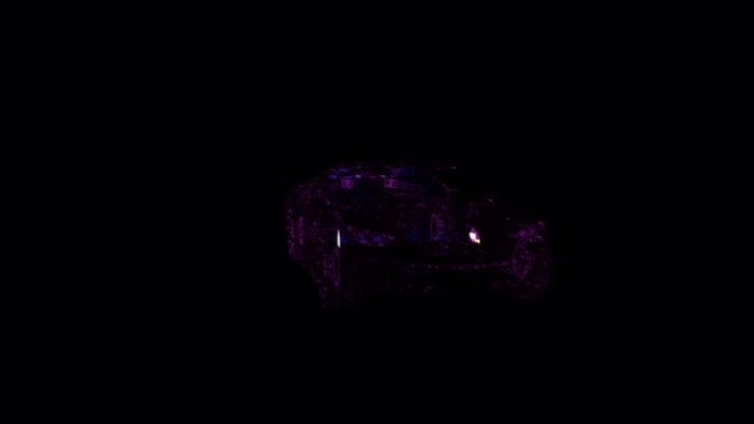 跑车RGB全息图线框。黑色背景上的漂亮3D动画，未来项目的无缝循环