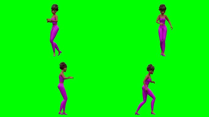 绿色盒子上的3D粉色穿着循环跳舞的女人
