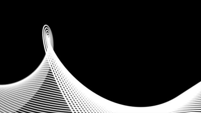 黑色背景下的抽象可循环运动白色挥动线纹理。网络技术数字景观背景