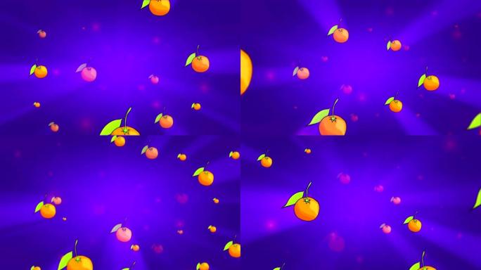 多汁的石榴平稳地从紫色背景上旋转的明亮光芒中移动。3D无缝动画。