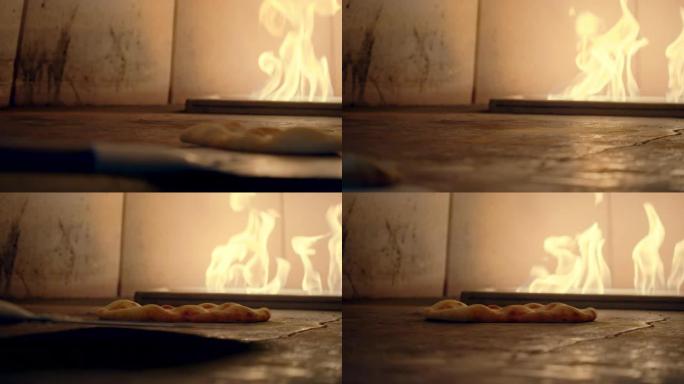 在火炉中烹饪的面包