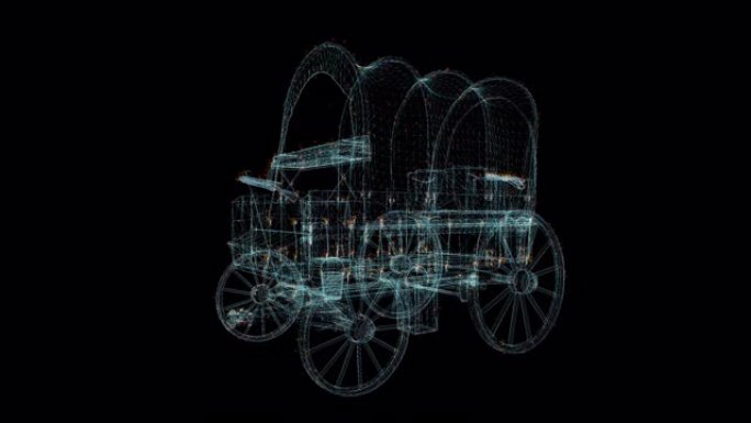 菲阿雷马车全息图线框。黑色背景上的漂亮3D动画，未来项目的无缝循环