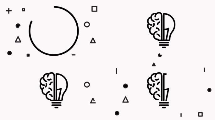 灯泡和大脑。想法概念。图标动画