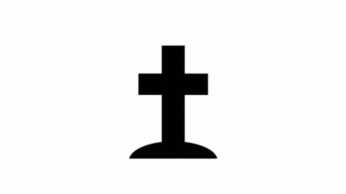 从地面出现的十字墓石图标动画死亡概念黑色