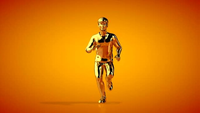 金色跑步者无缝循环前视图，橙色工作室，亮度哑光附件