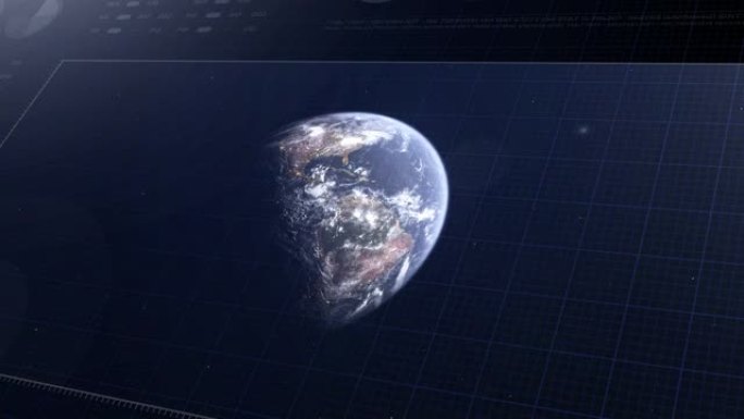 HUD earth HI技术界面，全球界面和技术，信息图表显示。天文中心显示。3D抽象动画。