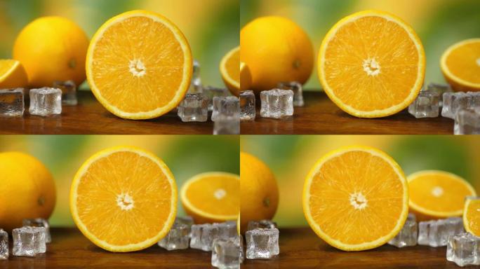 冰块背景橙色水果