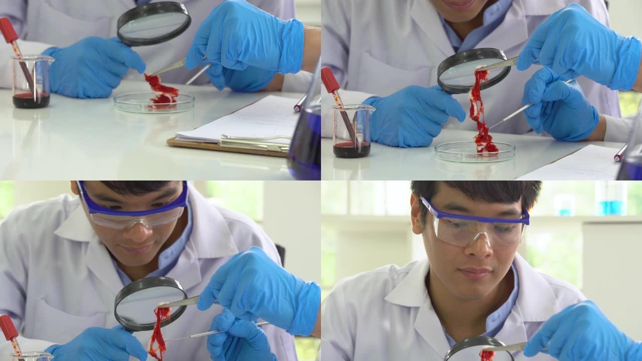 科学家或生物学家在研究实验室工作，倾斜镜头