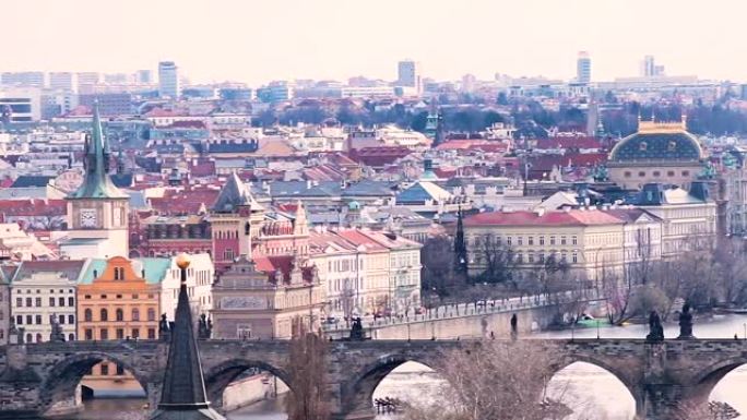 布拉格老城全景。欧洲的病毒感染大流行。