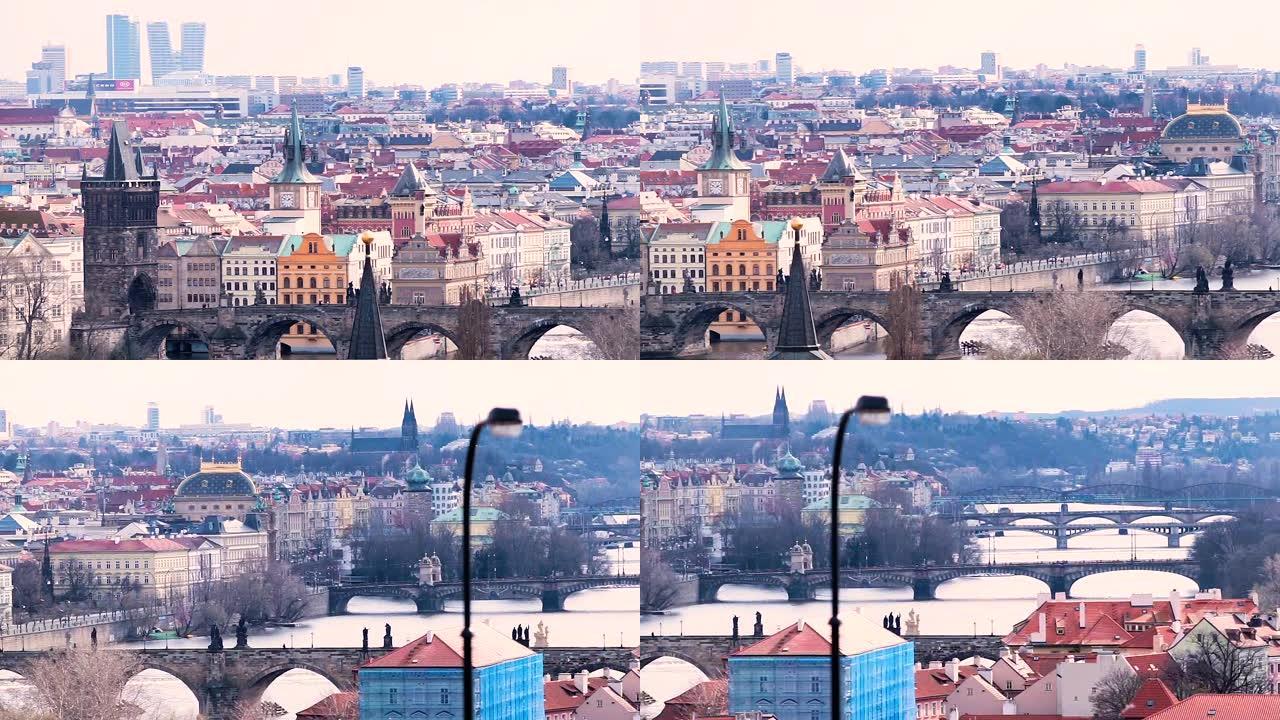 布拉格老城全景。欧洲的病毒感染大流行。