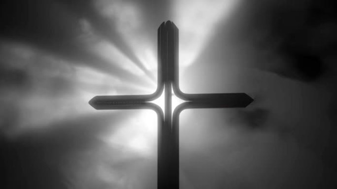背光基督教十字架与烟熏背景3d