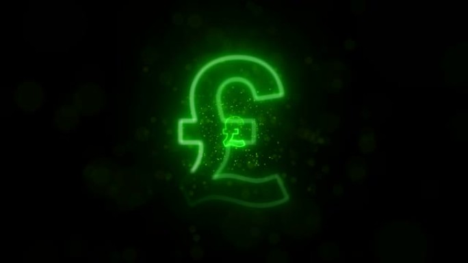 霓虹绿色循环磅符号背景与粒子