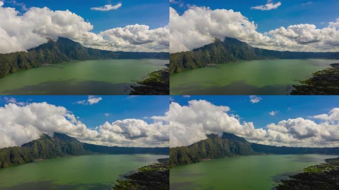晴天巴厘岛著名火山湖空中延时全景4k印度尼西亚