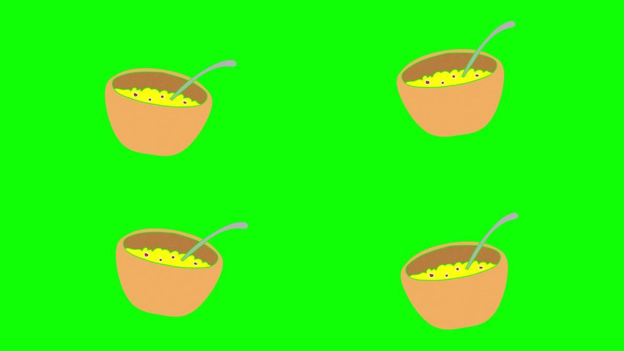 汤手绘绿屏。浮动循环动画