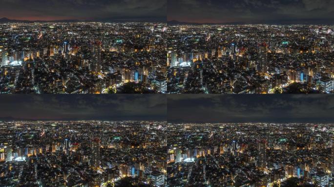 4k延时: 缩小摩天大楼的视野，以及日本东京富士山背景下市中心的繁忙交通