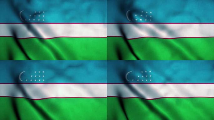 乌兹别克斯坦国旗在风中飘扬。乌兹别克斯坦国旗。乌兹别克斯坦无缝循环动画的标志。4K