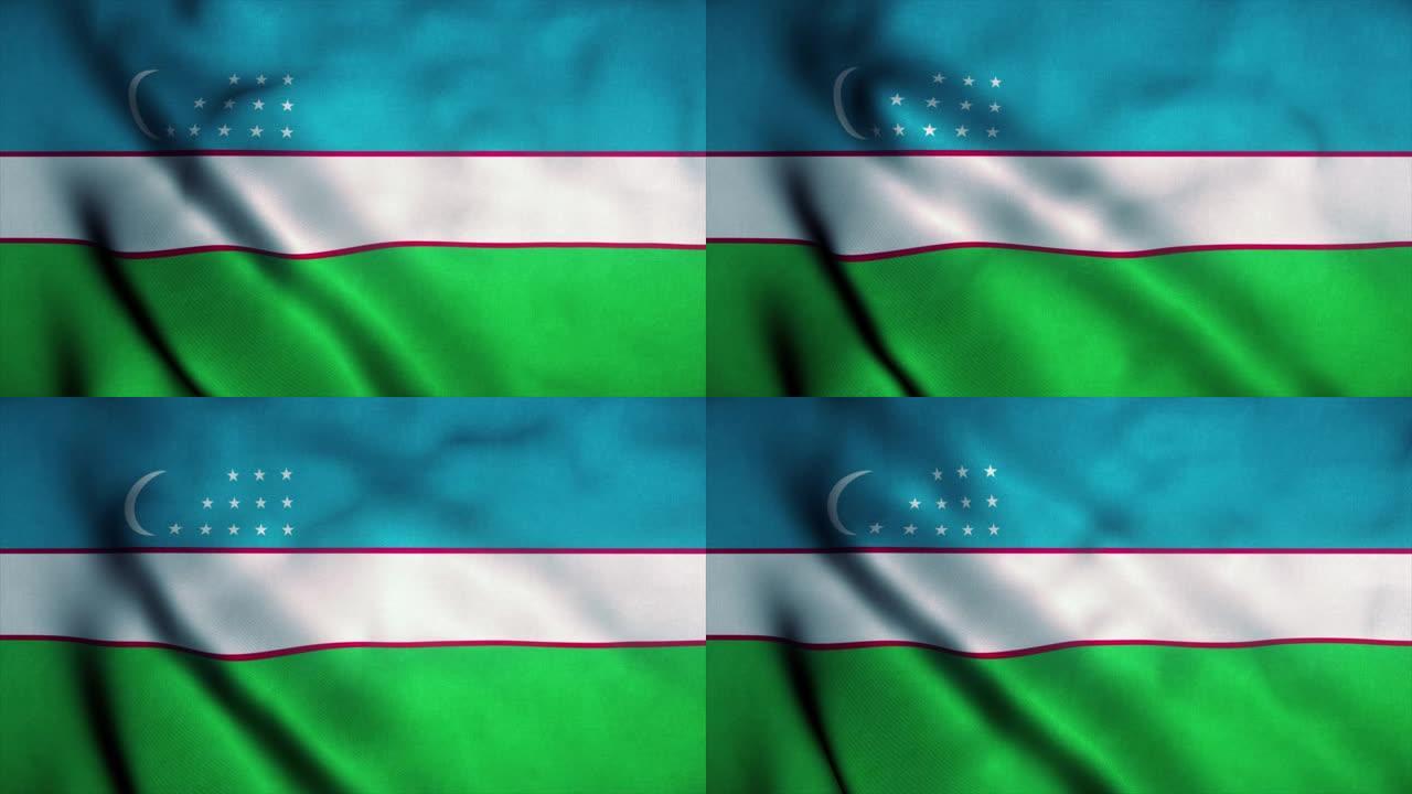 乌兹别克斯坦国旗在风中飘扬。乌兹别克斯坦国旗。乌兹别克斯坦无缝循环动画的标志。4K