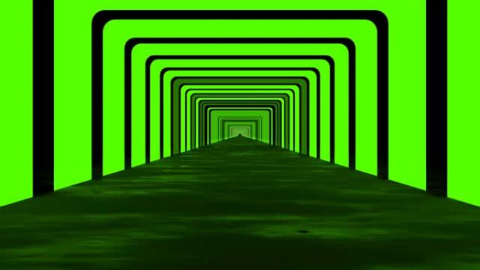 带有霓虹绿光的未来派环形背景隧道